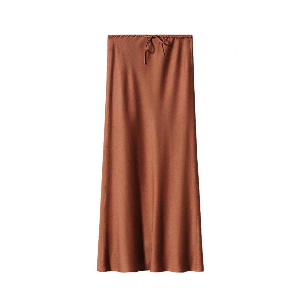 Sommer Herbst Damen Kordelzug Hüfte Etuikleid Elegante Seide Satin Hohe Taille Bodenlangen Rock Elastische Knöchel Länge Linie A M braun von Joom DACH