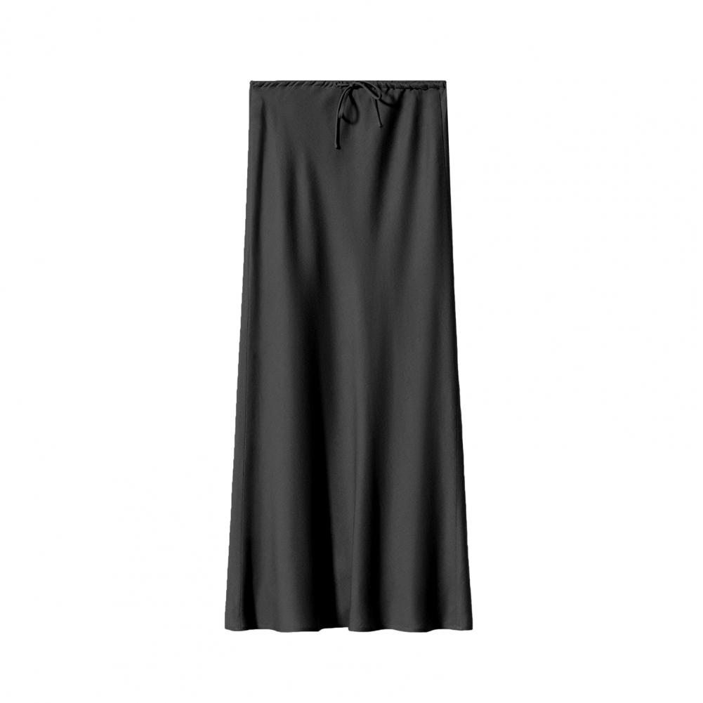 Sommer Herbst Damen Kordelzug Hüfte Etuikleid Elegante Seide Satin Hohe Taille Bodenlangen Rock Elastische Knöchel Länge Linie A XL schwarz von Joom DACH
