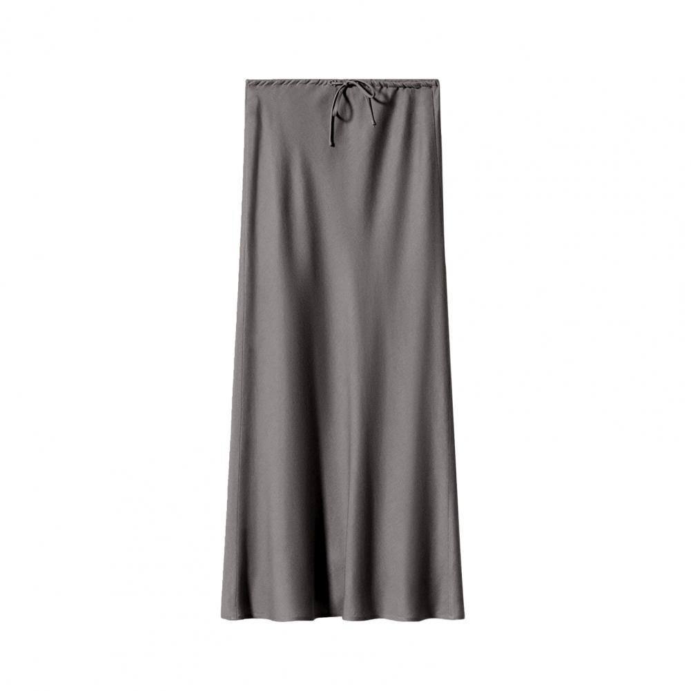 Sommer Herbst Damen Kordelzug Hüfte Etuikleid Elegante Seide Satin Hohe Taille Bodenlangen Rock Elastische Knöchel Länge Linie A XL grau von Joom DACH