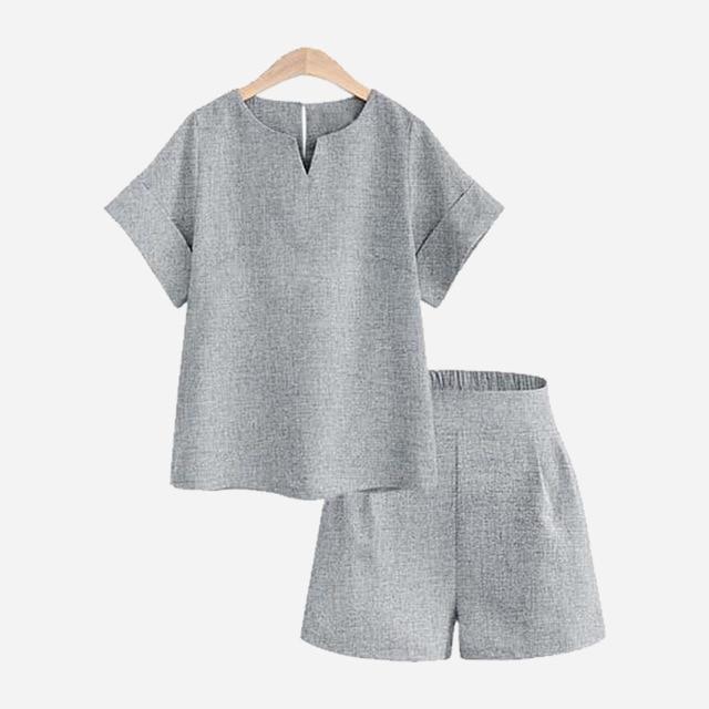 Sommer Herbst Frauen Zwei Stück Set Casual Polyester Tops + Kurze Soild Weibliche Büro Plus Größe Anzug Set Kurzarm sets XL graue Sommer Herbst Frauen Zwei Stück Set Casual Polyester Tops + Kurze Soild Weibliche Büro Plus Größe Anzug Set Kurzarm sets XL graue von Joom DACH