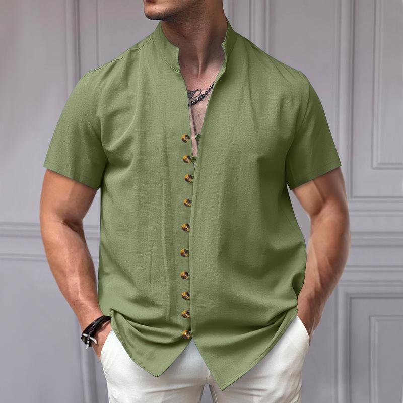 Sommer Herren Baumwolle Leinen Tops Weiß Schwarz Vintage Button Up Stehkragen Kurzarm Hemd Männer XXL armee grüne Sommer Herren Baumwolle Leinen Tops Weiß Schwarz Vintage Button Up Stehkragen Kurzarm Hemd Männer XXL armee grüne von Joom DACH