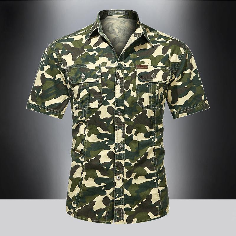 Sommer-Herren-Camouflagehemden, Militäruniform, kurzärmelige Baumwolle, lässig, dünn, große Größe, taktisches Freizeithemd mit mehreren Taschen XL von Joom DACH