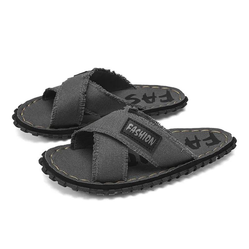 Sommer Herren Canvas Hausschuhe Stoff Zuhause Herren Hausschuhe Outdoor Gummi Flach Herren Sandalen Lässige Pantoletten Hausboden Hausschuhe 43 grau von Joom DACH