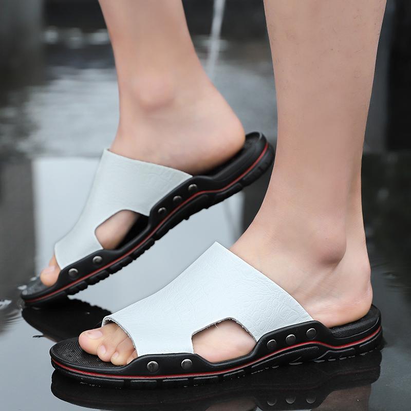 Sommer Herren Flache Hausschuhe Extra Breite Slide Sandalen Outdoor Strand Offene Spitze Casual Weiche Walking Leder Sandalen EU:46 weiß von Joom DACH