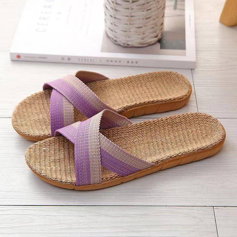 Sommer Herren Flachs Hausschuhe Casual Leinen Slides Multi-Style rutschfeste Home Flip Flops Indoor Schuhe Männliche Sandalen 39 violett von Joom DACH