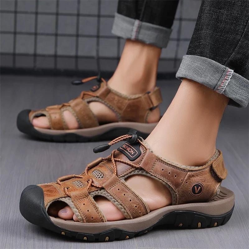 Sommer Herren Freizeitsandalen Strand Outdoor Leder Mode Hausschuhe Trekking Wandern Klettern Angeln Bequem Klassisch Römisch 38 von Joom DACH