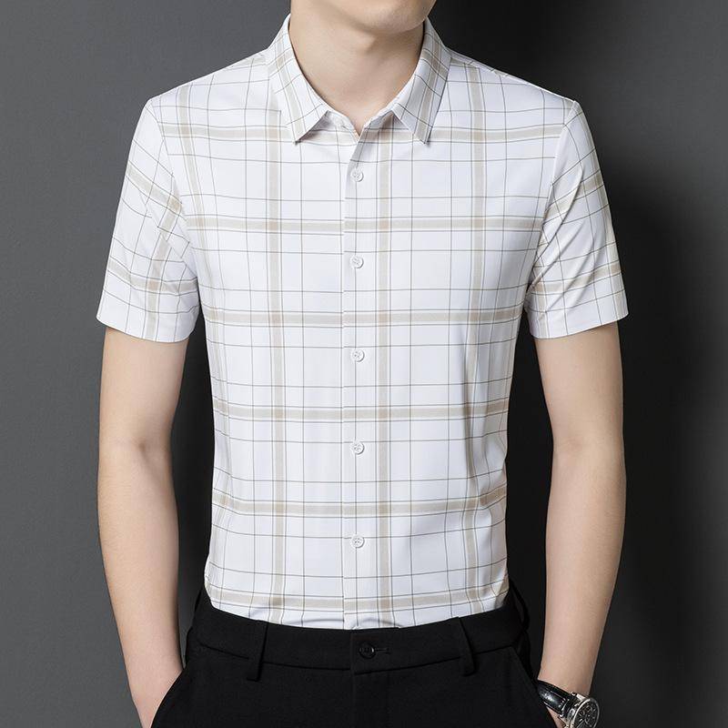 Sommer Herren Kurzarmhemd Mittleren Alters Mode Check Dünnes Poio Hemd Freizeithemd 4XL von Joom DACH