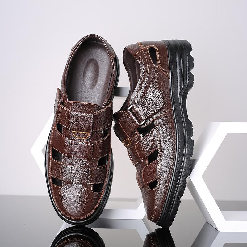 Sommer Herren Ledersandalen Atmungsaktive High-End-Rindslederschuhe Modische und bequeme rutschfeste Sandalen Herrenschuhe 43 braun von Joom DACH