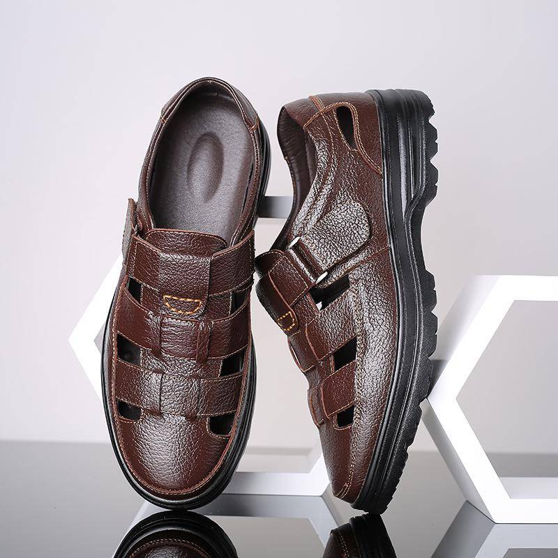 Sommer Herren Ledersandalen Atmungsaktive High-End-Rindslederschuhe Modische und bequeme rutschfeste Sandalen Herrenschuhe 43 braun von Joom DACH