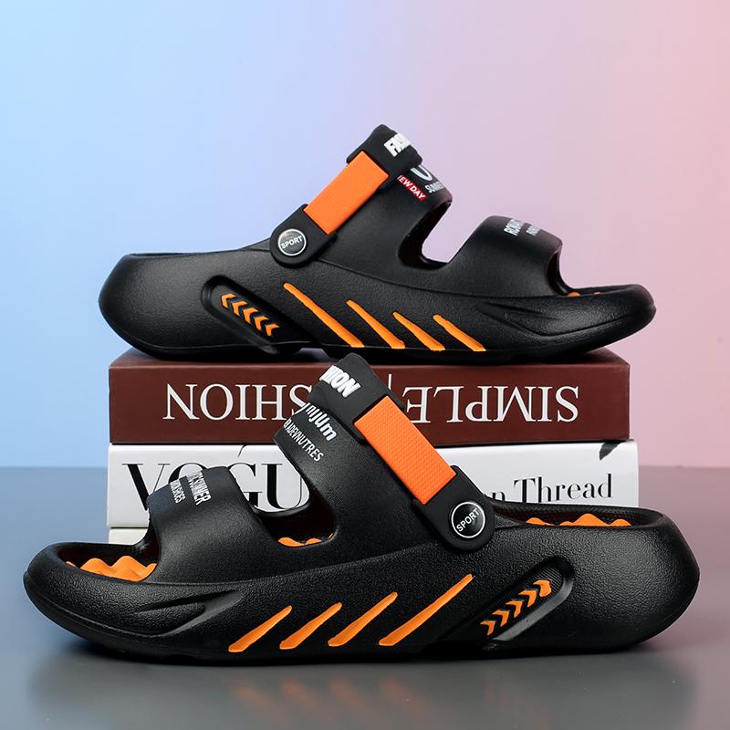 Sommer Herren Massage Hausschuhe Outdoor Sandalen Strand Bequeme Weiche Rutschen Indoor Freizeitschuhe 45-46 orange/schwarz von Joom DACH
