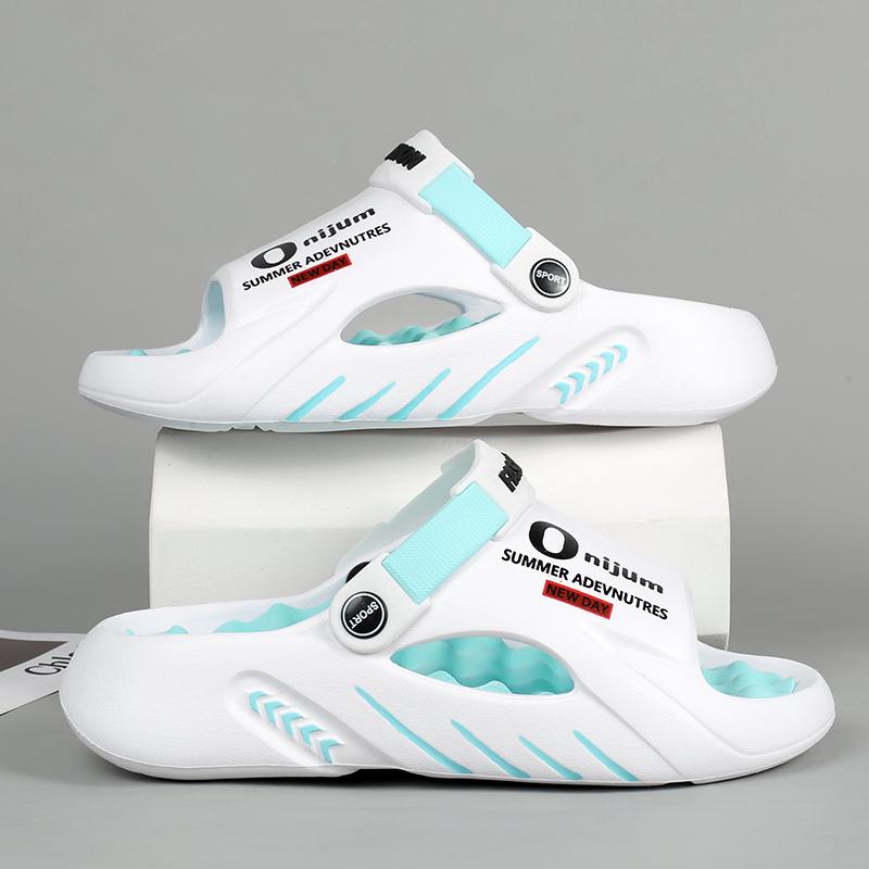 Sommer Herren Massage Hausschuhe Outdoor Sandalen Strand Bequeme Weiche Rutschen Indoor Freizeitschuhe Herren Sandalen 42-43 weiß/blau von Joom DACH