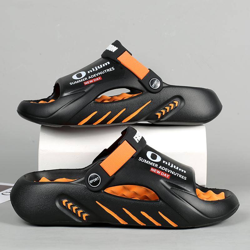Sommer Herren Massage Hausschuhe Outdoor Sandalen Strand Bequeme Weiche Rutschen Indoor Freizeitschuhe Herren Sandalen 42-43 orange/schwarz von Joom DACH