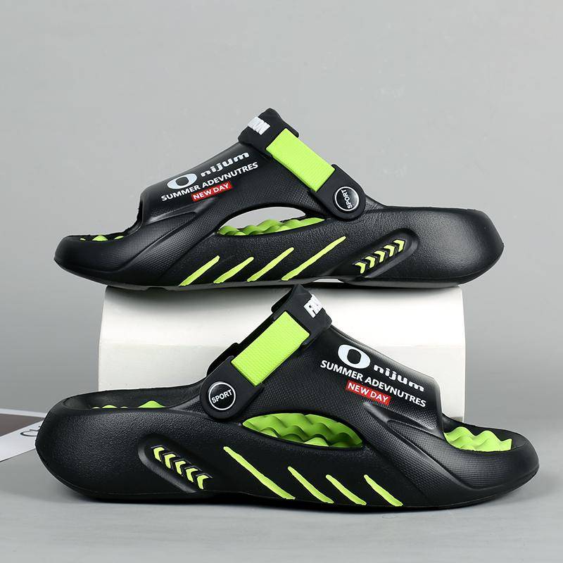 Sommer Herren Massage Hausschuhe Outdoor Sandalen Strand Bequeme Weiche Rutschen Indoor Freizeitschuhe Herren Sandalen 44-45 grün/schwarz von Joom DACH