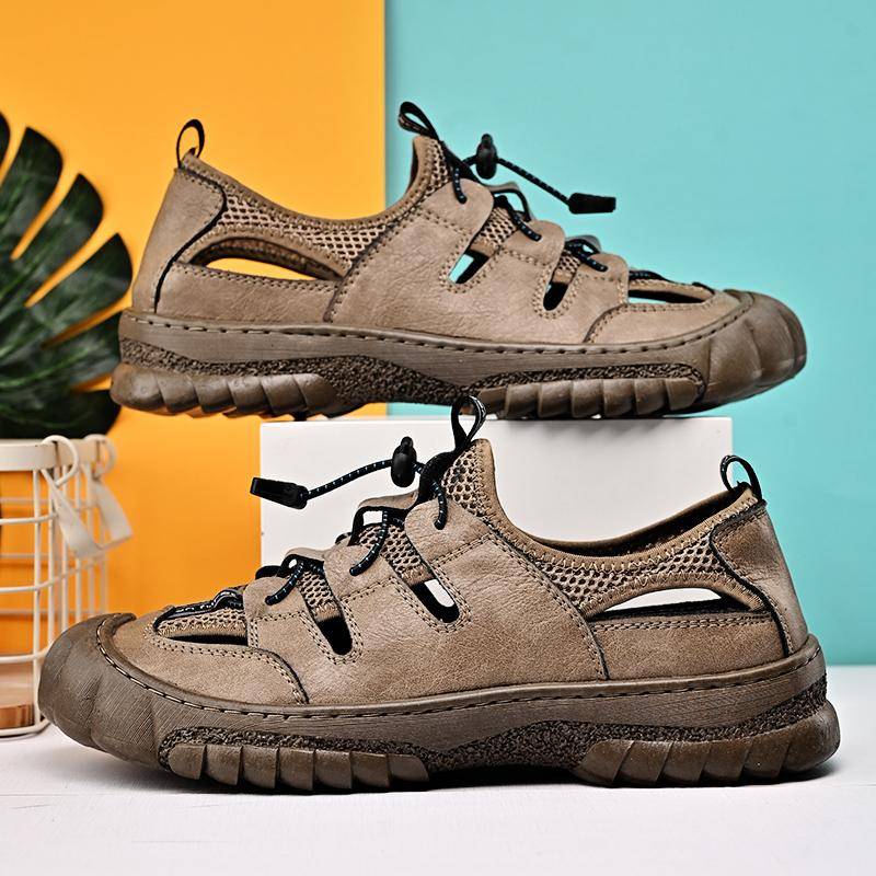 Sommer Herren Sandalen Echtes Leder Herren Freizeitschuhe Outdoor Herren Ledersandalen für Herren Strandschuhe Römische Herrenschuhe 46 von Joom DACH