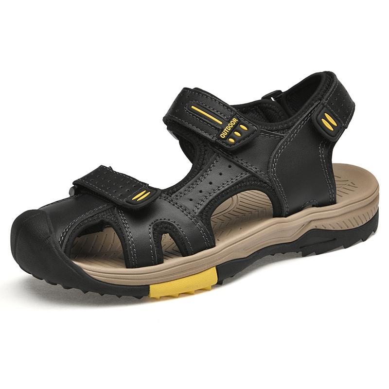 Sommer Herren Sandalen Handgefertigt Echtes Leder Herrenschuhe Herren Outdoor Anti-Rutsch Strand Sandalen Modische Herren Sportschuhe 46 schwarz von Joom DACH