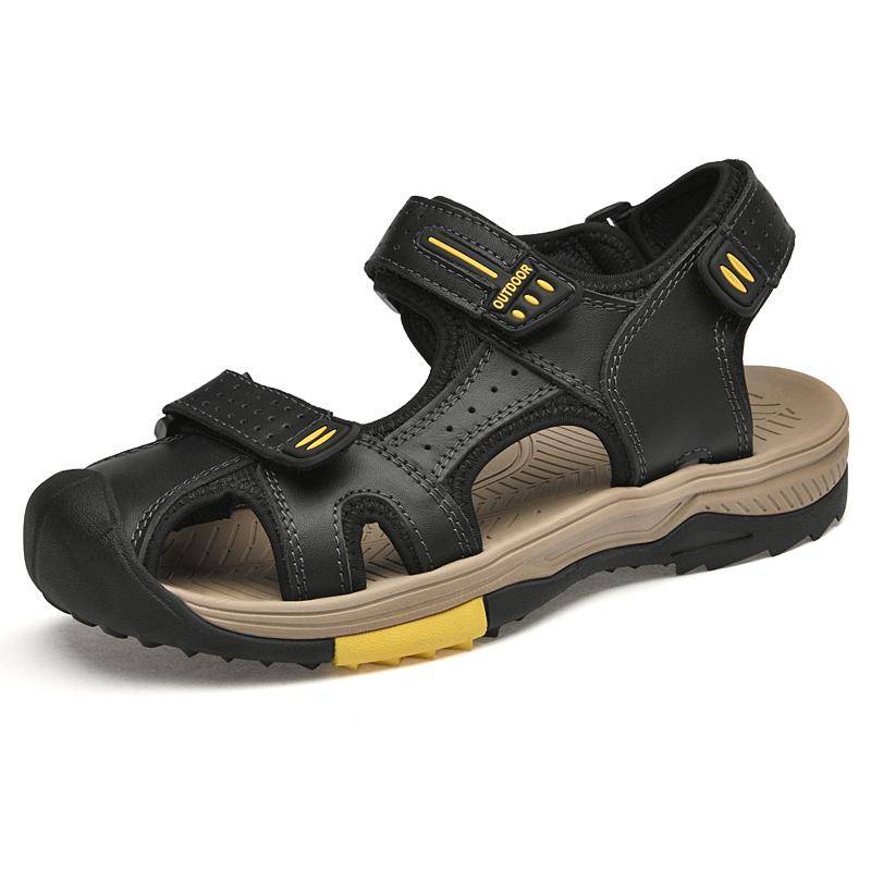 Sommer Herren Sandalen Handgefertigt Echtes Leder Herrenschuhe Herren Outdoor Anti-Rutsch Strand Sandalen Modische Herren Sportschuhe 46 schwarz von Joom DACH
