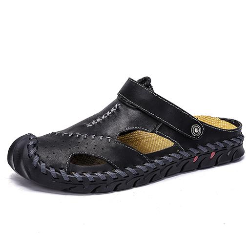 Sommer Herren Sandalen Weiche Atmungsaktive Herren Sandalen Ledersandalen Herren Römisch Sommer Outdoor Strand Sandalen Große Größe 38-48 38 schwarz von Joom DACH