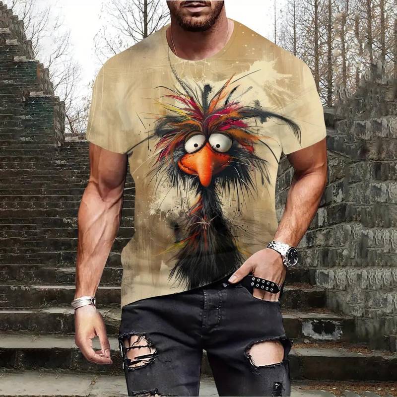 Sommer Herren T-Shirt Casual Kurzarm T-Shirt Cartoon Animal Print 3D T-Shirt Street Fashion Sportshirt Männlich Übergroße Kleidung L von Joom DACH