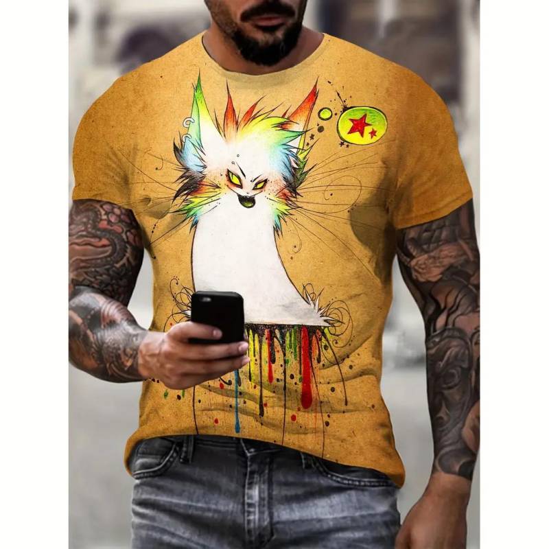 Sommer Herren T-Shirt Casual Kurzarm T-Shirt Cartoon Animal Print 3D T-Shirt Street Fashion Sportshirt Männlich Übergroße Kleidung M von Joom DACH