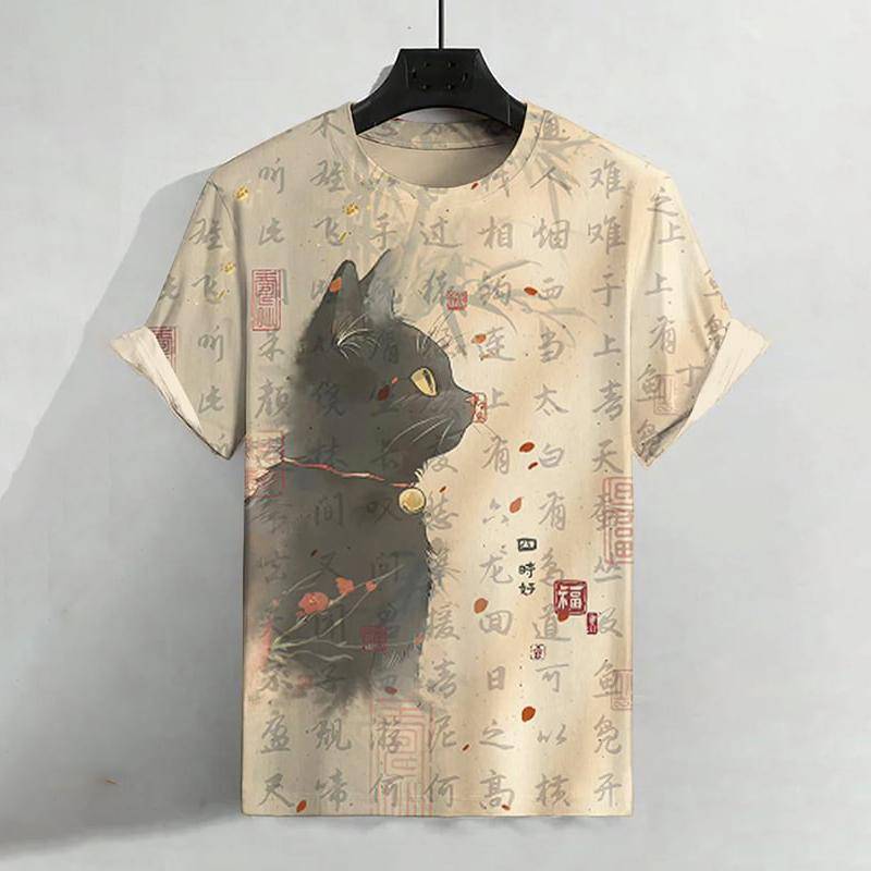 Sommer Herren T-Shirt Tier Niedlich Katzendruck Rundhals Kurzarm T-Shirt Street Trend Tops Übergroße Männerkleidung T-Shirt Für Männer 2XL von Joom DACH