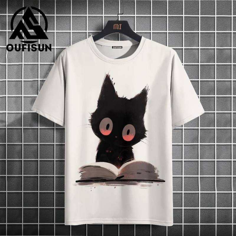 Sommer Herren T-Shirt Tier Niedlich Katzendruck Rundhals Kurzarm T-Shirt Street Trend Tops Übergroße Männerkleidung T-Shirt Für Männer 3XL von Joom DACH