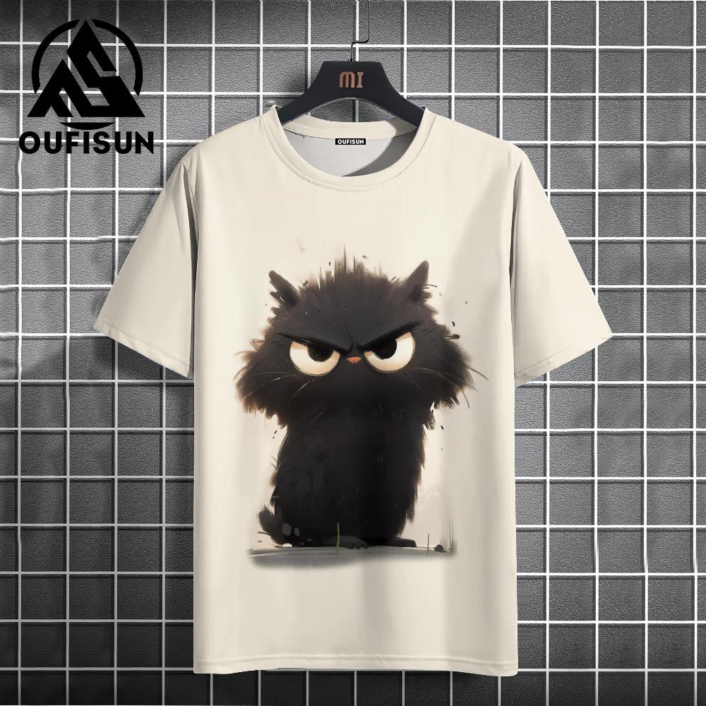 Sommer Herren T-Shirt Tier Niedlich Katzendruck Rundhals Kurzarm T-Shirt Street Trend Tops Übergroße Männerkleidung T-Shirt Für Männer 3XL von Joom DACH
