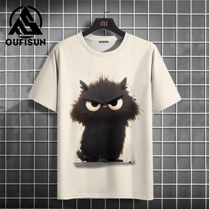 Sommer Herren T-Shirt Tier Niedlich Katzendruck Rundhals Kurzarm T-Shirt Street Trend Tops Übergroße Männerkleidung T-Shirt Für Männer 3XL von Joom DACH