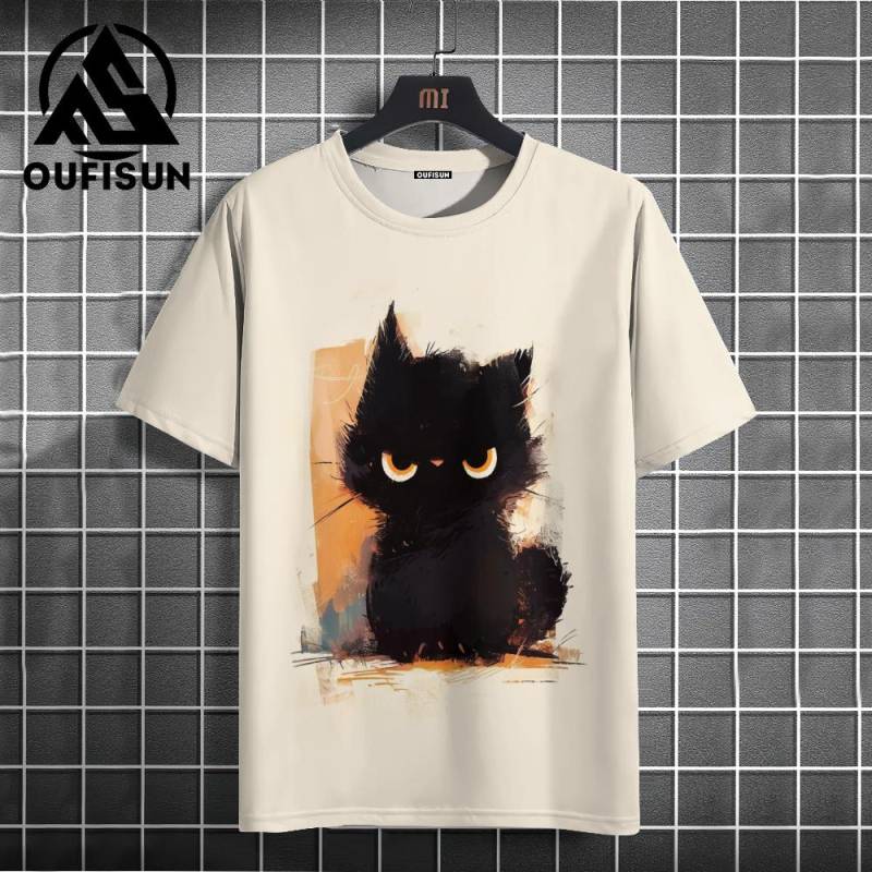Sommer Herren T-Shirt Tier Niedlich Katzendruck Rundhals Kurzarm T-Shirt Street Trend Tops Übergroße Männerkleidung T-Shirt Für Männer 5XL von Joom DACH