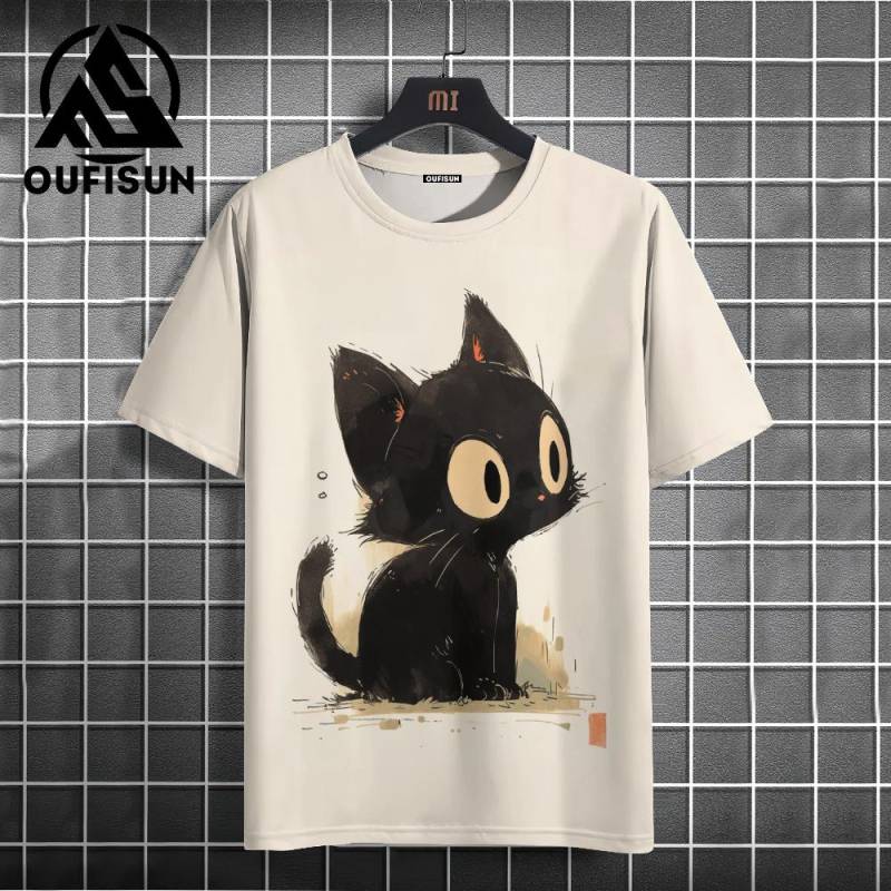 Sommer Herren T-Shirt Tier Niedlich Katzendruck Rundhals Kurzarm T-Shirt Street Trend Tops Übergroße Männerkleidung T-Shirt Für Männer M von Joom DACH