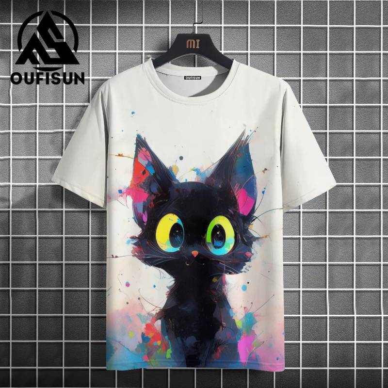 Sommer Herren T-Shirt Tier Niedlich Katzendruck Rundhals Kurzarm T-Shirt Street Trend Tops Übergroße Männerkleidung T-Shirt Für Männer XL von Joom DACH