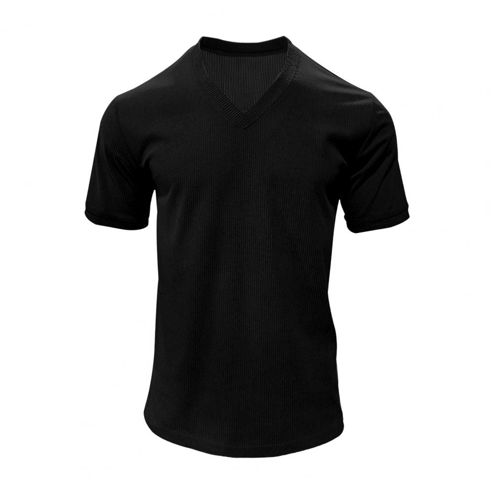 Sommer Herren T-Shirt V-Ausschnitt Kurzarm Pullover Slim Fit Reine Farbe Mittellange Lässige Alltagskleidung Home Reise Arbeit Top XL schwarz von Joom DACH
