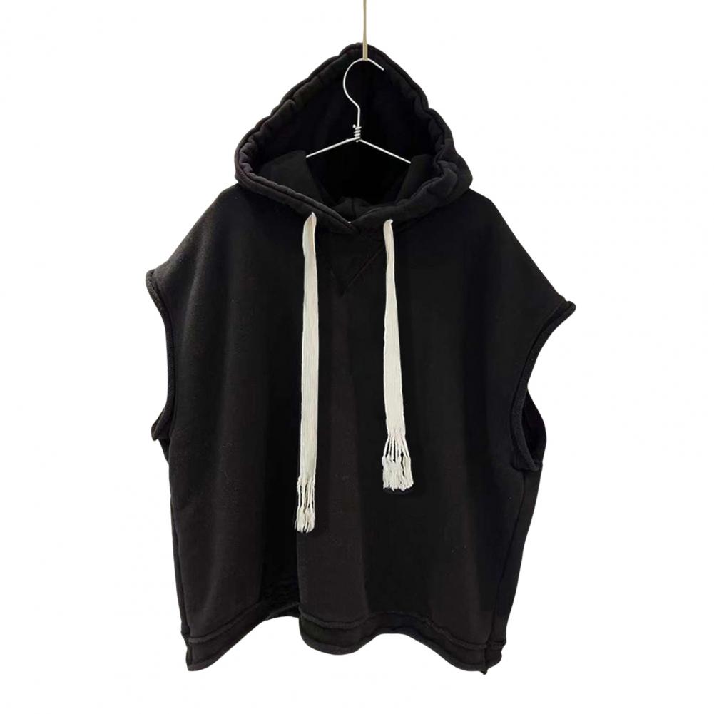 Sommer Herren T-Shirt mit Kapuze und Kordelzug, lockere, einfarbige, gewellte Kante, Hip Hop Streetwear, ärmellos, lässiger Pullover, Tanktop, Sport XXL schwarz von Joom DACH