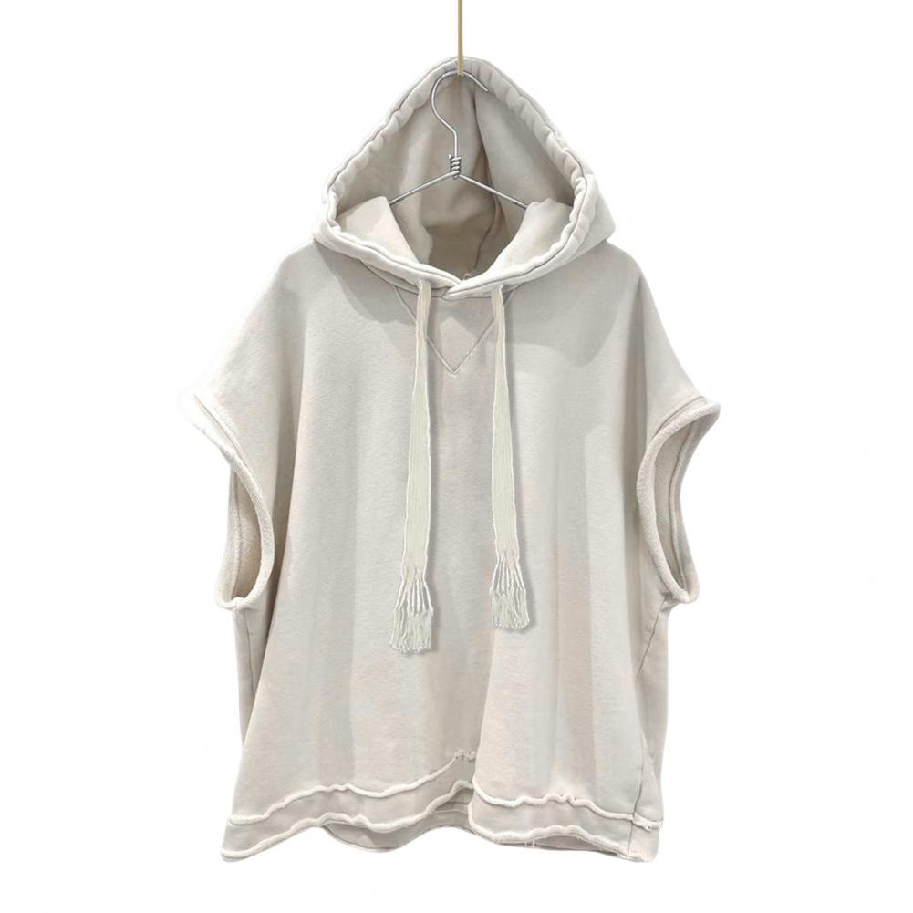 Sommer Herren T-Shirt mit Kapuze und Kordelzug, lockere, einfarbige, gewellte Kante, Hip Hop Streetwear, ärmellos, lässiger Pullover, Tanktop, Sport XXL weiß von Joom DACH