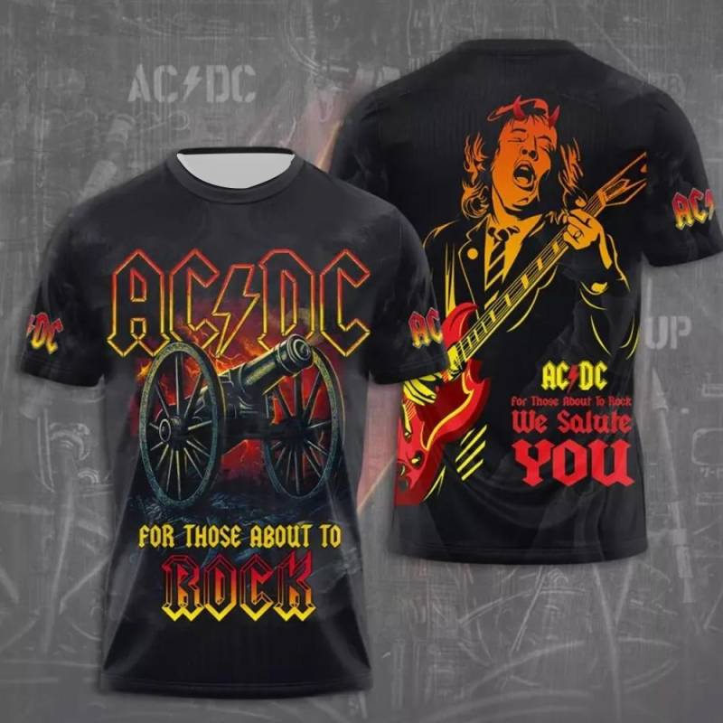 Sommer Herrenbekleidung Rockband T-Shirt AC/DC 3D-Druck Kinder Jungen Kurzarm T-Shirts Hip Hop Mode Rundhals Casual Shirts Tops XL von Joom DACH