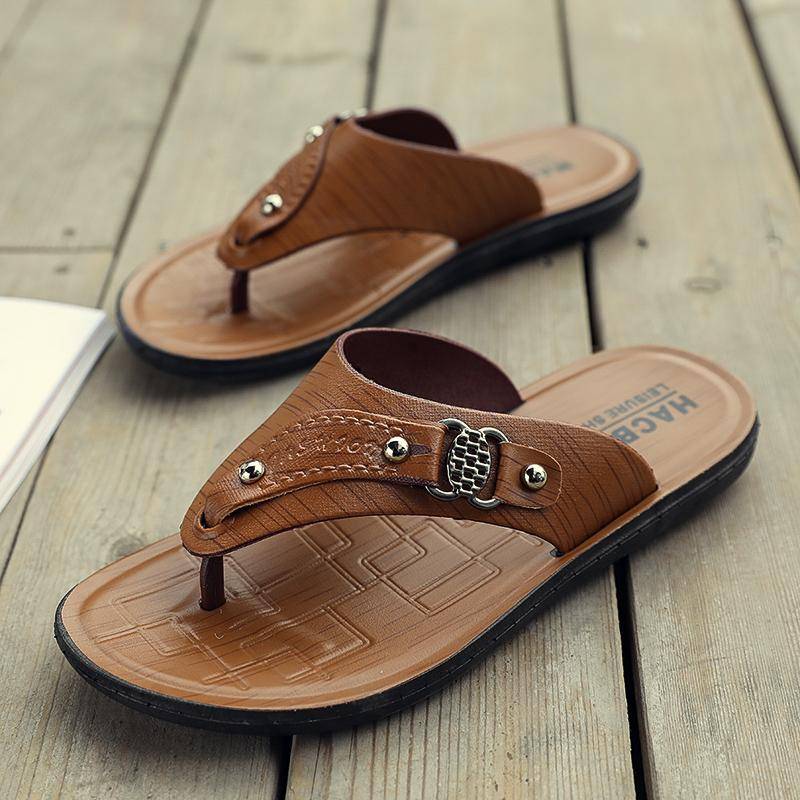 Sommer-Herrensandalen, Gartenschuhe, lässige Strandsandalen und Hausschuhe, Herren-Flip-Flop-Ledersandalen 44 braun von Joom DACH