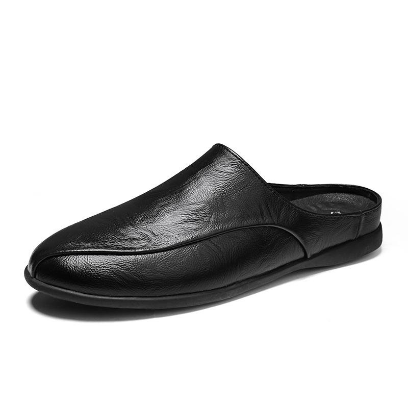 Sommer Herrenschuhe Casual Fashion Herren Halbschuhe Echtes Leder Halb Slipper Atmungsaktive Slip on Lazy Driving Schuhe Herren 41 schwarz von Joom DACH
