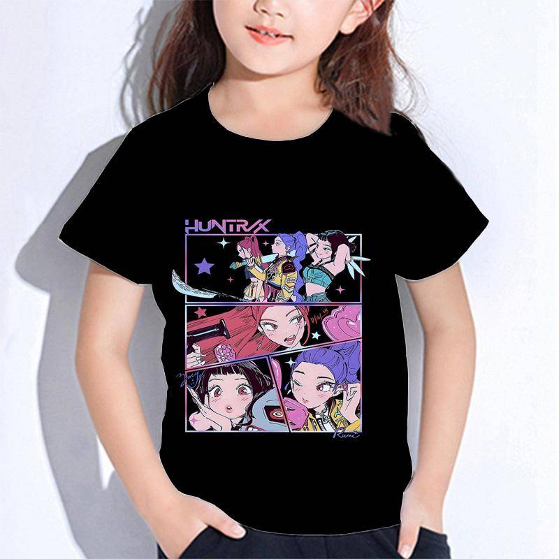 Sommer Huntrix Girl Kpop T-Shirts Kinder Dämonenjäger T-Shirt Zoey Rumi Mira Jungen Mädchen Kurzarm Tops Locker O-Ausschnitt Kinderkleidung 100 tiefseeblau von Joom DACH
