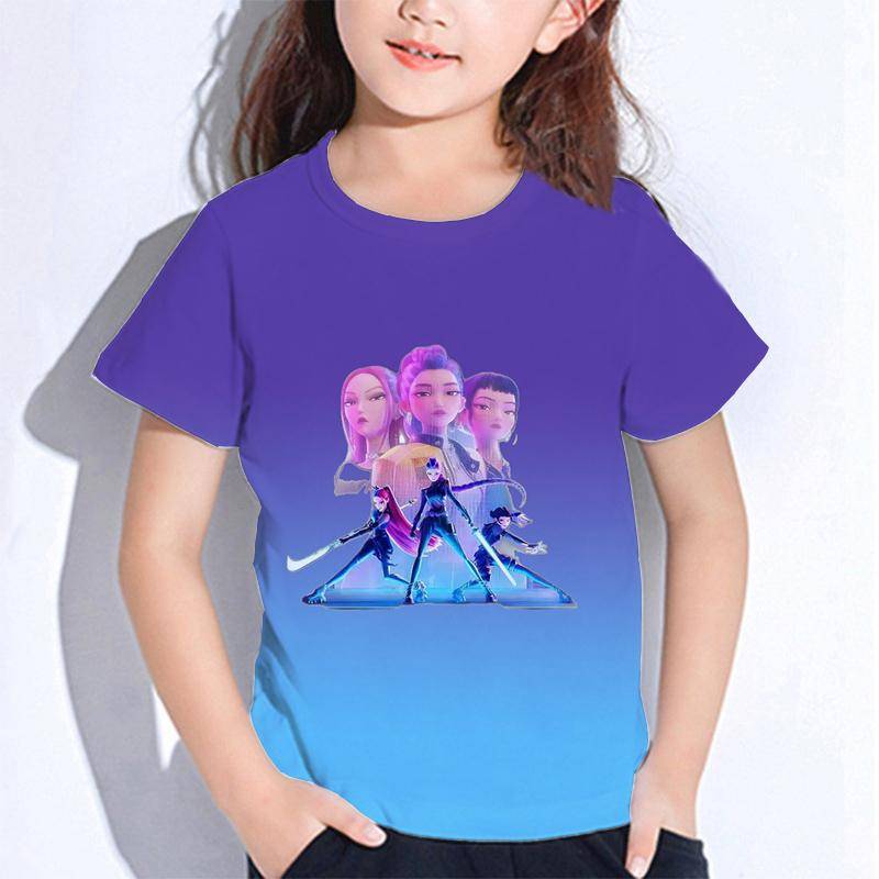 Sommer Huntrix Girl Kpop T-Shirts Kinder Dämonenjäger T-Shirt Zoey Rumi Mira Jungen Mädchen Kurzarm Tops Locker O-Ausschnitt Kinderkleidung 100 aero blau von Joom DACH