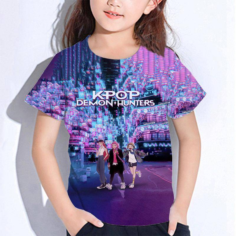 Sommer Huntrix Girl Kpop T-Shirts Kinder Dämonenjäger T-Shirt Zoey Rumi Mira Jungen Mädchen Kurzarm Tops Locker O-Ausschnitt Kinderkleidung 100 weiß von Joom DACH