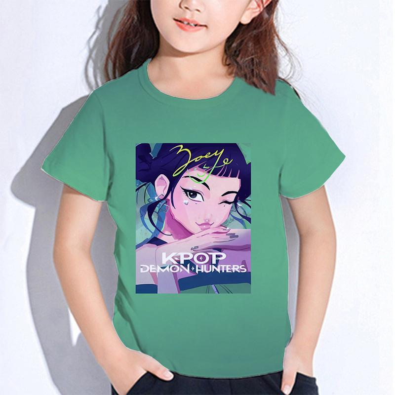 Sommer Huntrix Girl Kpop T-Shirts Kinder Dämonenjäger T-Shirt Zoey Rumi Mira Jungen Mädchen Kurzarm Tops Locker O-Ausschnitt Kinderkleidung 120 violett von Joom DACH
