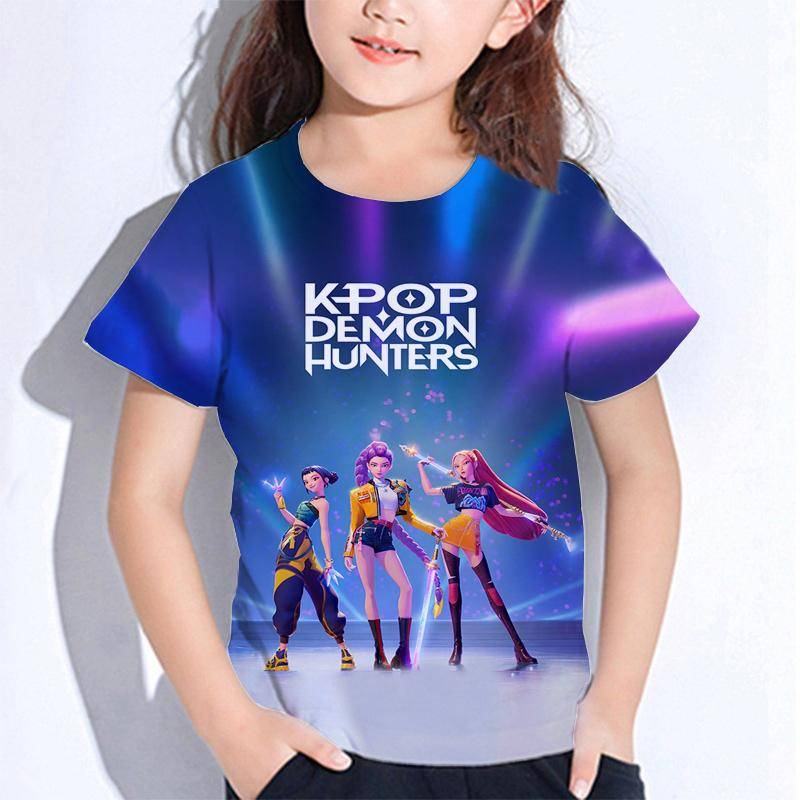Sommer Huntrix Girl Kpop T-Shirts Kinder Dämonenjäger T-Shirt Zoey Rumi Mira Jungen Mädchen Kurzarm Tops Locker O-Ausschnitt Kinderkleidung 130 hellbraun von Joom DACH