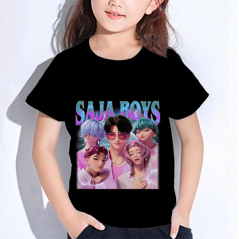 Sommer Huntrix Girl Kpop T-Shirts Kinder Dämonenjäger T-Shirt Zoey Rumi Mira Jungen Mädchen Kurzarm Tops Locker O-Ausschnitt Kinderkleidung 130 silber von Joom DACH