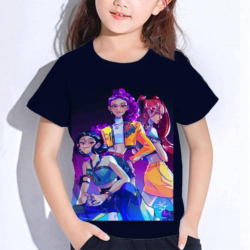 Sommer Huntrix Girl Kpop T-Shirts Kinder Dämonenjäger T-Shirt Zoey Rumi Mira Jungen Mädchen Kurzarm Tops Locker O-Ausschnitt Kinderkleidung 130 gelb von Joom DACH