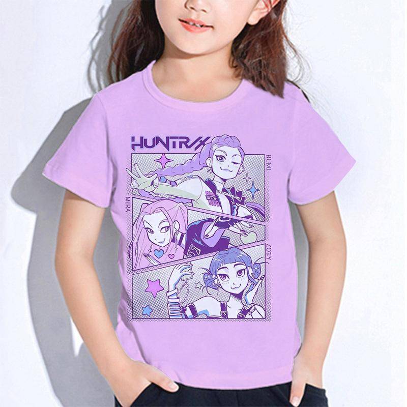 Sommer Huntrix Girl Kpop T-Shirts Kinder Dämonenjäger T-Shirt Zoey Rumi Mira Jungen Mädchen Kurzarm Tops Locker O-Ausschnitt Kinderkleidung 140 beige von Joom DACH