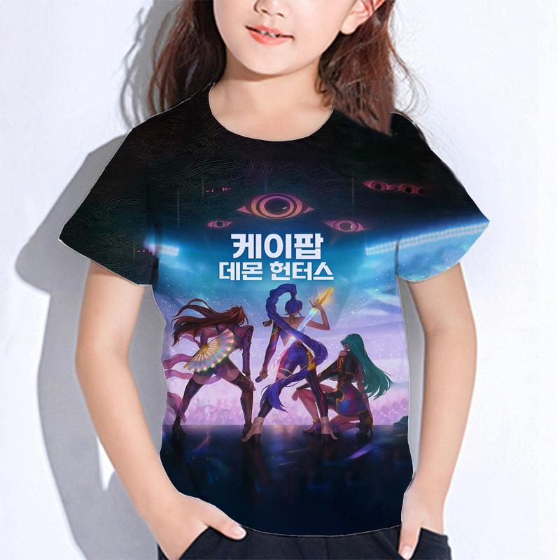 Sommer Huntrix Girl Kpop T-Shirts Kinder Dämonenjäger T-Shirt Zoey Rumi Mira Jungen Mädchen Kurzarm Tops Locker O-Ausschnitt Kinderkleidung 140 von Joom DACH