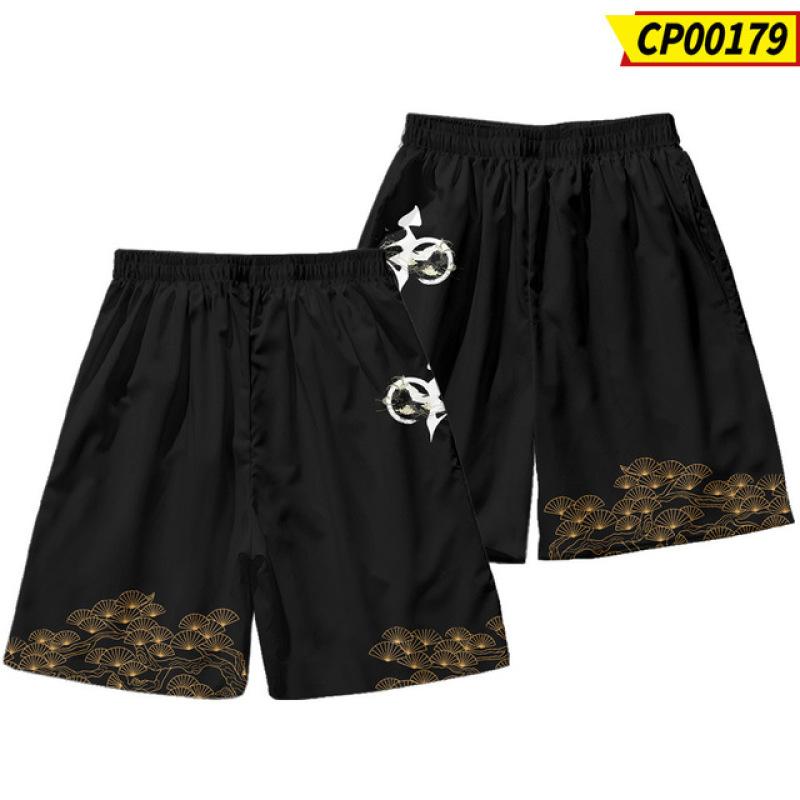 Sommer Japanischen Stil Fuchs Druck Männlichen Streetwear Strand Shorts Beiläufige Lose Männer Frauen Anime Elastische Taille Schwarz Shorts Plus Größe 6XL von Joom DACH