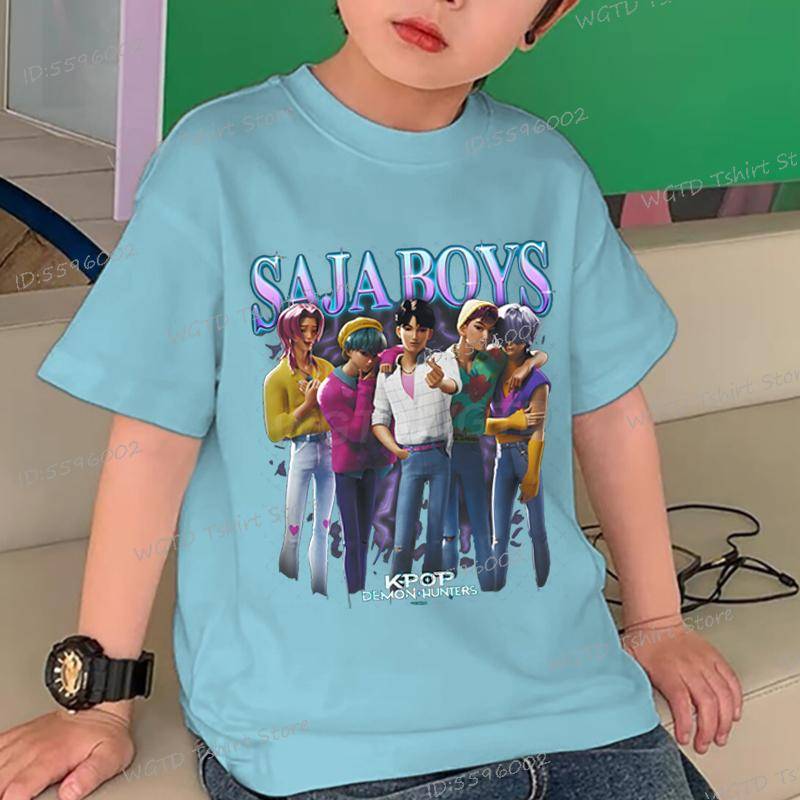 Sommer Jungen Neues Cartoon T-Shirt KPop Dämonenjäger Saja Jungen Aufdruck Cooles Kinder T-Shirt Harajuku Oberteile Kurzarm Baby Mädchen Junge Kleidung 150 von Joom DACH