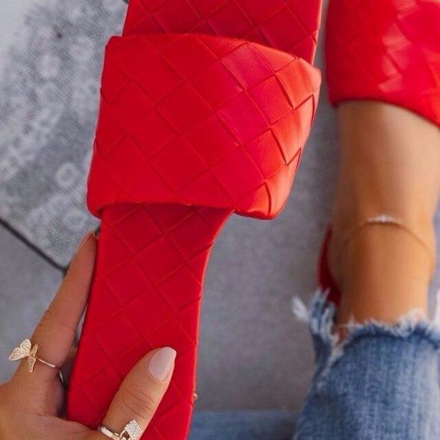 Sommer Karree Frauen Flache Hausschuhe Frauen Outdoor Offene spitze Sandalen frauen Casual Strand Schuhe Frau Hausschuhe Große Größe 35 rot von Joom DACH