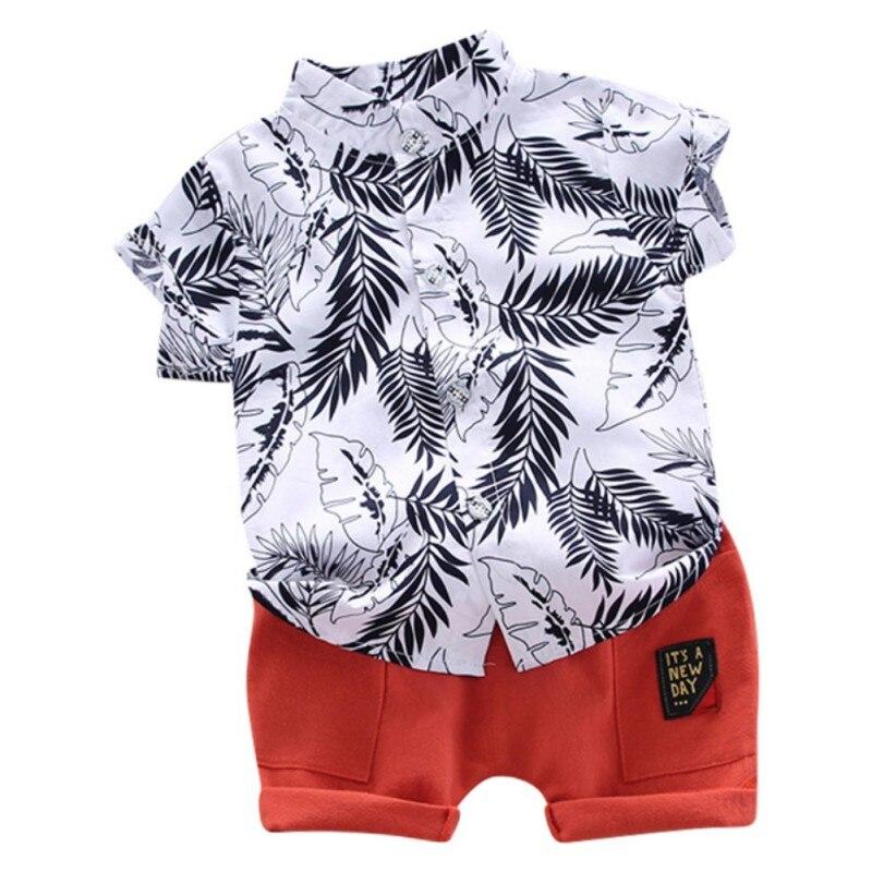 Sommer Kinder Baby Jungen Kurzarm Blätter Muster T-shirt Bluse + Shorts Casual Outfits Set 100 von Joom DACH
