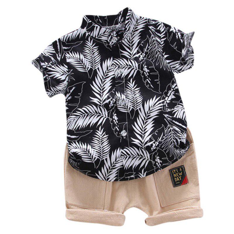 Sommer Kinder Baby Jungen Kurzarm Blätter Muster T-shirt Bluse + Shorts Casual Outfits Set 110 von Joom DACH